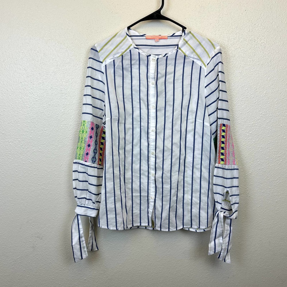 Vilagallo Women's 40 US 6 Stripe Embroidered Button DownTop